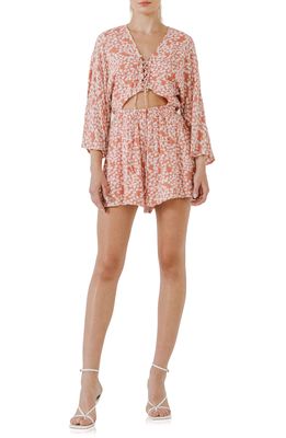 Free the Roses Floral Tie Front Romper in Coral