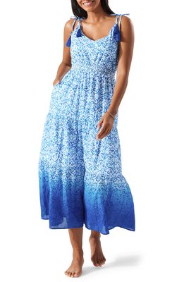 Tommy Bahama Scrolls Print Tie Shoulder Cotton Dress in Beaming Blue