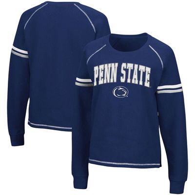 Women's Colosseum Navy Penn State Nittany Lions Sweep Pass Sleeve Stripe Raglan Pullover Sweatshirt