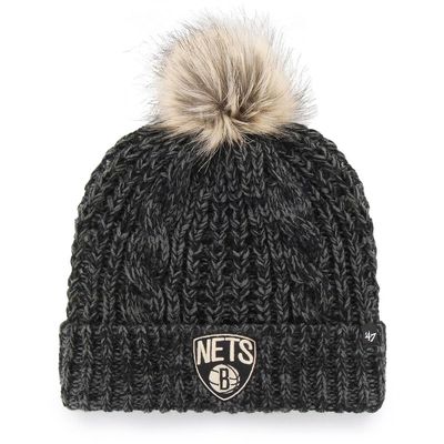 Women's '47 Black Brooklyn Nets Meeko Cuffed Knit Hat with Pom