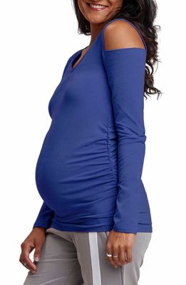 Stowaway Collection Cold Shoulder Maternity Top in Sapphire