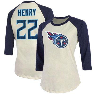 Majestic Threads Women's Fanatics Branded Derrick Henry Cream/Navy Tennessee Titans Player Raglan Name & Number 3/4-Sleeve T-Shirt