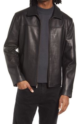 Cole Haan Smooth Lamb Leather Collared Jacket in Black