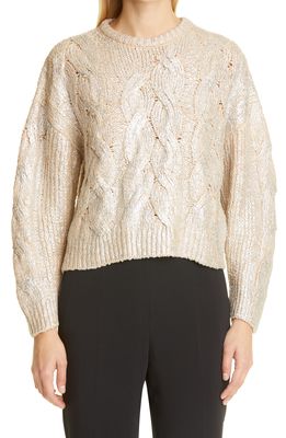 Stella McCartney Foiled Cable Cotton Blend Crop Sweater in 8101 Silver