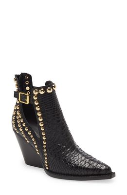 Jeffrey Campbell Ryland Studded Western Boot in Black Snake Gold Leather