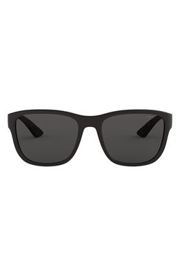 Prada Linea Rossa 55mm Rectangular Sunglasses in Black Rubber/grey