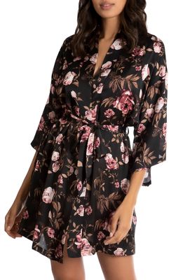 Midnight Bakery Floral Satin Robe in Rosey Date/Black