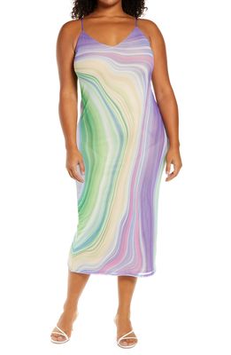 AFRM Amina Mesh Midi Slipdress in Abstract Wave