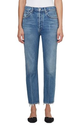 Citizens of Humanity Jolene High Waist Slim Straight Leg Jeans in Dimple Md/Dk Ind W/Damage