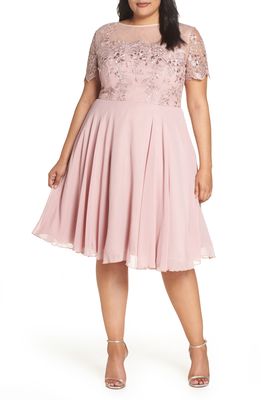 Chi Chi London Embroidered Fit & Flare Cocktail Dress in Mink