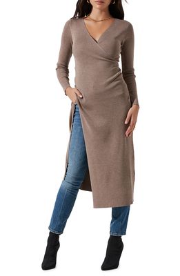ASTR the Label Cross Front High Slit Long Sweater in Taupe