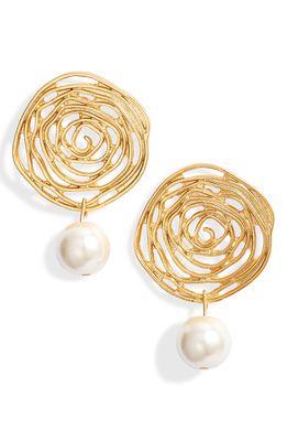 Karine Sultan Flower Swirl Cultured Pearl Drop Earrings in Gold