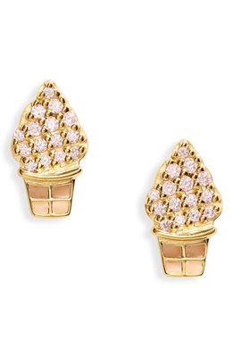 JUDITH LEIBER COUTURE Strawberry Ice Cream Cone Stud Earrings in Gold/Pink
