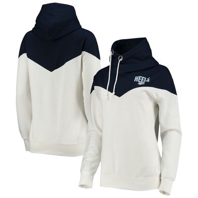 Women's Gameday Couture White/Navy North Carolina Tar Heels Old School Arrow Blocked Cowl Neck Tri-Blend Pullover Hoodie