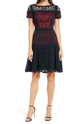 Shani Ombre Lace Fit & Flare Dress in Black/Red
