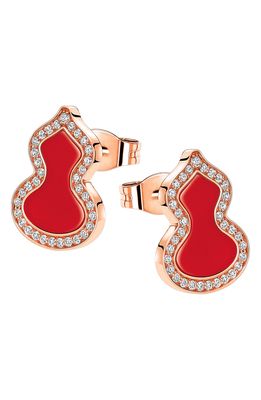 Qeelin Petite Wulu Red Agate & Diamond Stud Earrings in Rose Gold