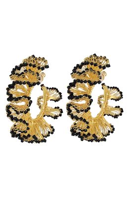 Lavish by Tricia Milaneze Lavish Jewelry Beaded Crochet Ruffle Hoop Earrings in Black/Gold