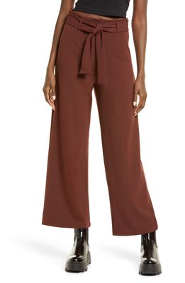 Open Edit Belted High Waist Pants in Brown Chocolate