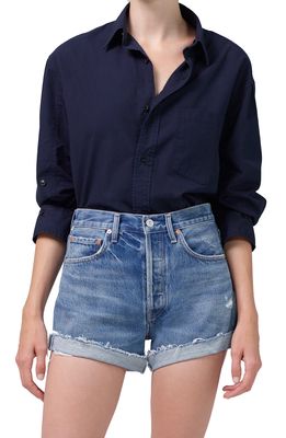 Citizens of Humanity Kayla Cotton Button-Up Shirt in Navy