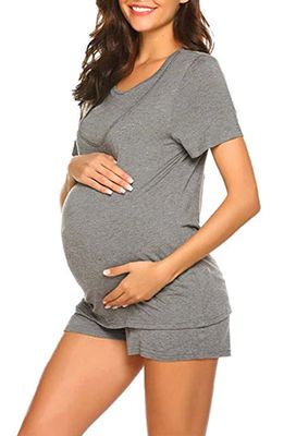 Savi Mom Lima Two-Piece Maternity/Nursing Pajamas in Grey