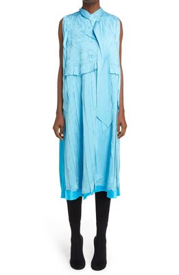Balenciaga Patched Crinkled Silk Jacquard Midi Dress in Azure