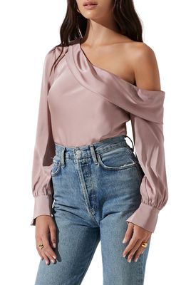 ASTR the Label One-Shoulder Satin Long Sleeve Top in Blush
