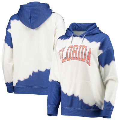 Women's Gameday Couture White/Royal Florida Gators For the Fun Double Dip-Dyed Pullover Hoodie