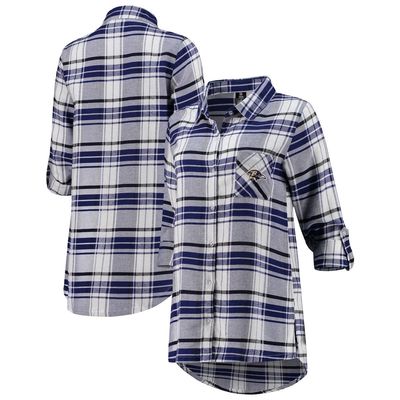 Women's Concepts Sport Purple/Black Baltimore Ravens Accolade Flannel Long Sleeve Button-Up Nightshirt