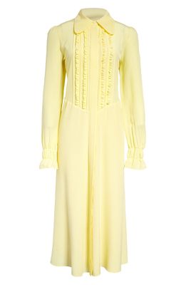 Victoria Beckham Frill Long Sleeve Silk Midi Shirtdress in Lemon