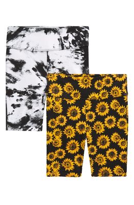 Nordstrom Kids' High Waist Bike Shorts Two-Pack in Black Tie Dye- Sunflower Pack