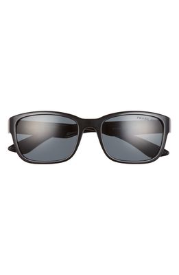 Prada Linea Rossa Impavid 57mm Polarized Wraparound Sunglasses in Black/Dark Grey Polarized