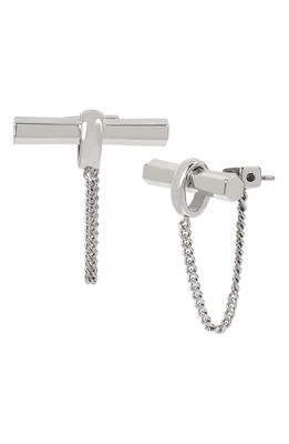 AllSaints Toggle & Chain Earrings in Rhodium