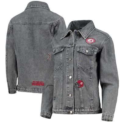 Women's The Wild Collective Gray Alabama Crimson Tide Patches Full-Button Denim Jacket