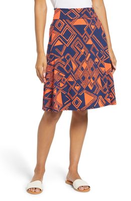 Loveappella Geo Print Roll Top Skirt in Navy/Orange