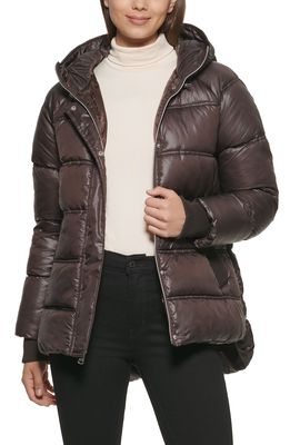 Kenneth Cole New York Cire Hooded Puffer Jacket in Chocolate