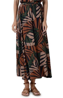Molly Bracken Frond Print Wrap Maxi Skirt in Bamboo Brown