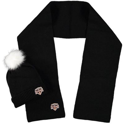 ZOOZATZ Houston Dynamo Fuzzy Cuffed Pom Knit Hat and Scarf Set in Black