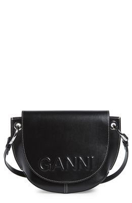 Ganni Banner Recycled Leather Saddle Bag in Black