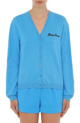 Moschino V-Neck Cotton Cardigan in Light Blue