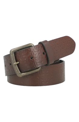 Frye Embossed Logo Belt in Brown