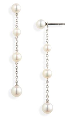 Mikimoto Linear Pearl Drop Earrings in White Gold