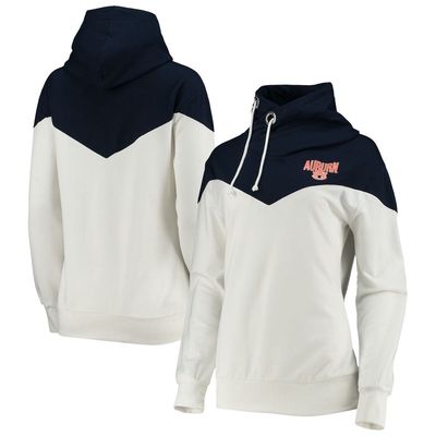 Women's Gameday Couture White/Navy Auburn Tigers Old School Arrow Blocked Cowl Neck Tri-Blend Pullover Hoodie