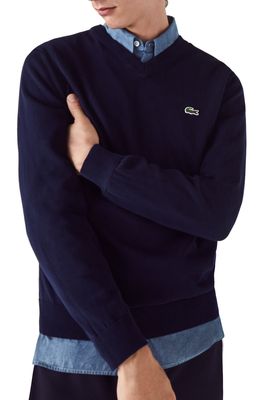 Lacoste V-Neck Cotton Sweater in Navy Blue