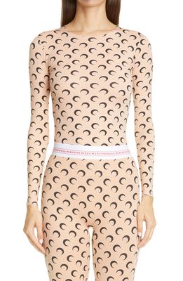Marine Serre Fitted Moon Print Top in Tan With Black Print