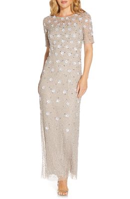 Adrianna Papell Beaded Evening Gown in Marble