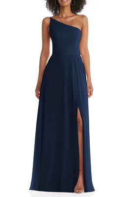 After Six One-Shoulder Chiffon Gown in Midnight