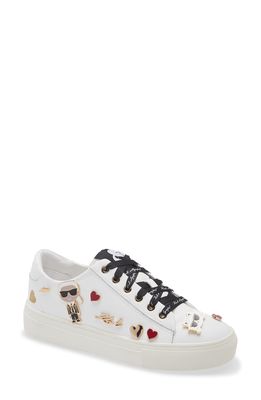 Karl Lagerfeld Paris Cate Pin Logo Sneaker in Bright White Leather