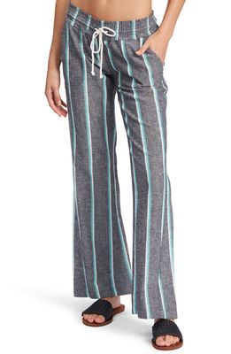 Roxy Oceanside Stripe Cotton & Linen Drawstring Pants in Anthracite Sunrise Stripe