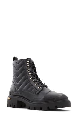 ALDO Quilt Combat Boot in Black Leather