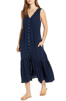 beachlunchlounge Lexa Sleeveless Cotton Double Cloth Midi Dress in Navy